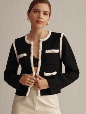 Maeve collarless sweater jacket